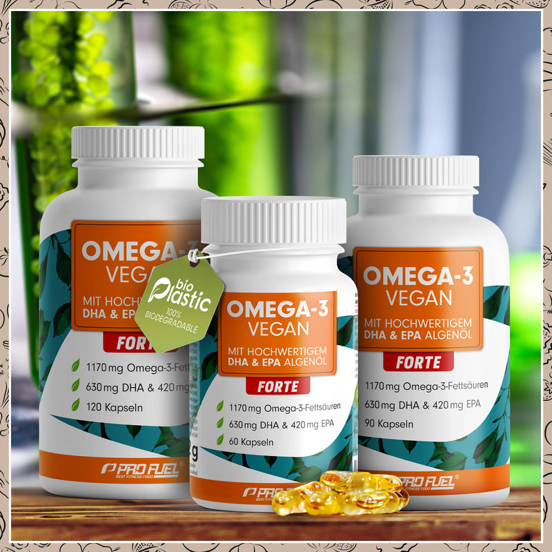 [Australia] - Omega-3 vegan FORTE - 60 capsules - 2000 mg algae oil per day - high dose with 630 mg DHA + 420 mg EPA - vegan Omega-3 algae oil capsules - DHA:EPA ratio 3:2 - laboratory tested with analysis certificate 60 pieces (pack of 1) 