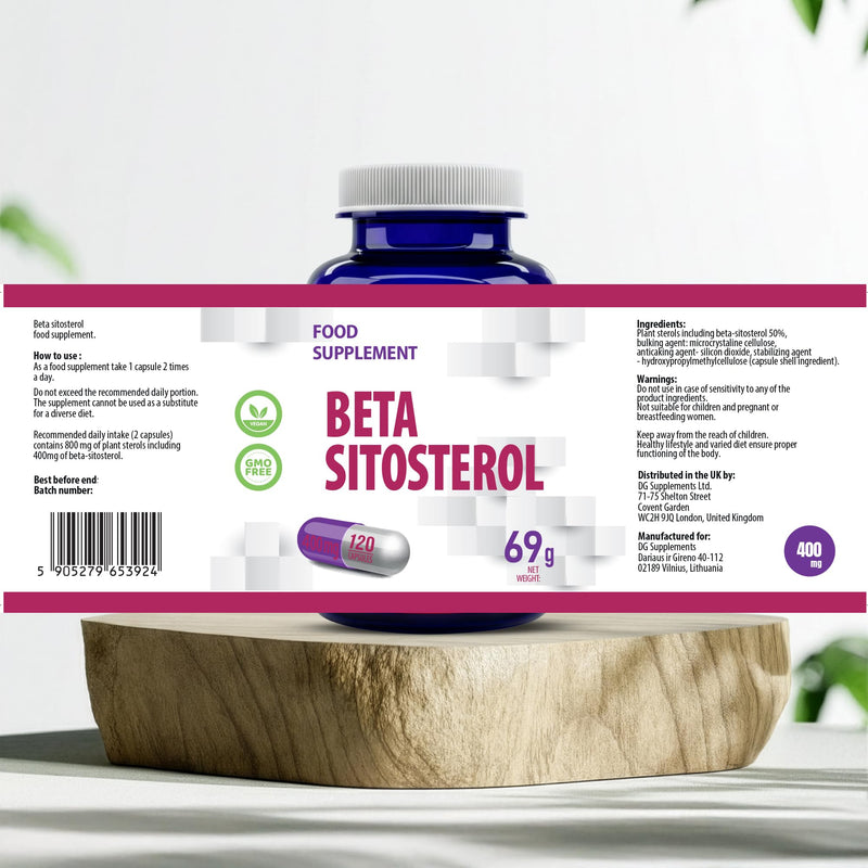 Hepatica Beta Sitosterol 400mg Daily | from 800mg Plant Sterols | 120 Vegan Capsules | 2-Month Supply | 3rd Party Lab Tested