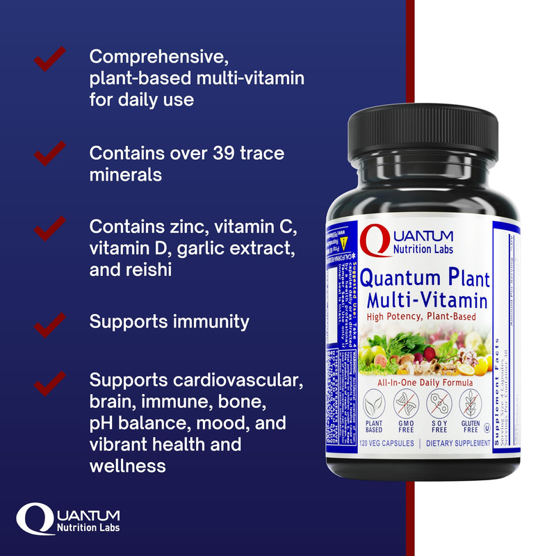 QNL Quantum Plant Multi-Vitamin - Complete Multivitamin - Immune Support for Adults - Natural Multivitamin for Men & Women - 120 Plant-Source Capsules