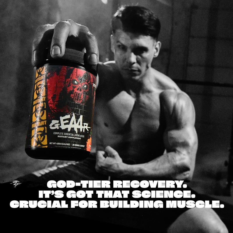 MUTANT GEAAR | 9.4g of EAA Powder + Arginine, 7g BCAAs, 4g Leucine, Electrolytes, Coconut Water, No Artificial Colours or Flavours | 30 Servings | Blue Raspberry