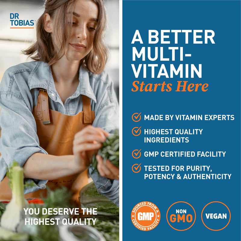 Dr. Tobias Adult Multivitamin for Women & Men 90 Count | Daily Energy & Immune Support | Vitamin Supplement with 42 Fruits & Vegetables + Probiotic + Enzymes | Vegan | 30 Servings 90 Count (Pack of 1)