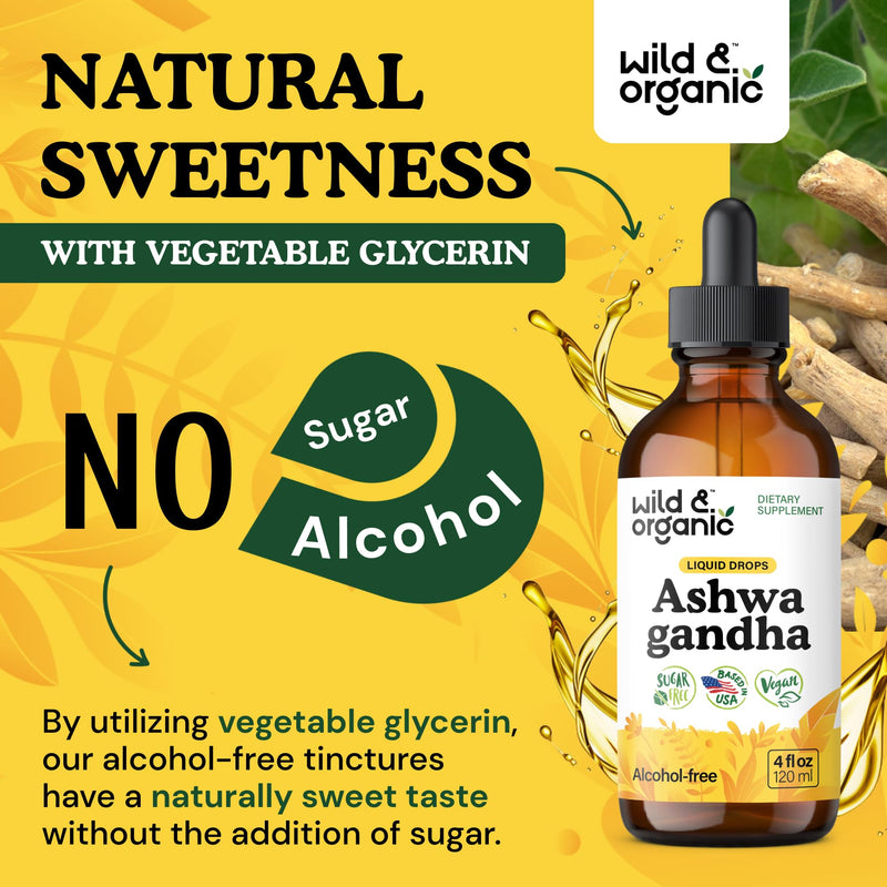 [Australia] - Wild & Organic Ashwagandha Drops - Mood Support Supplement w/Ashwagandha Root Extract - Liquid Drops for Calm Mind - Relaxation Supplements - Sugar & Alcohol-Free - 4 fl oz 4 Fl Oz (Pack of 1) 
