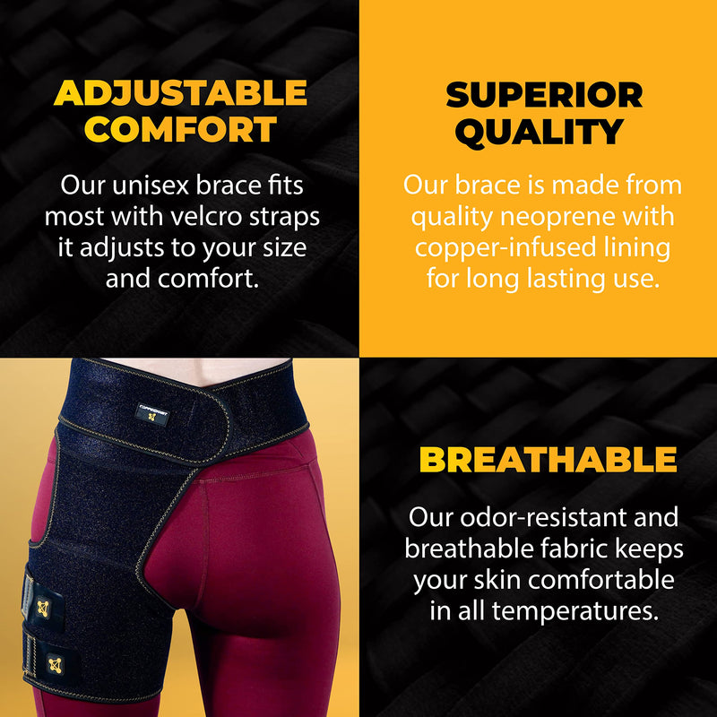 [Australia] - CopperJoint Hip Support Brace for Sciatica Pain Relief , Help Circulation - Hip Flexor Compression Wrap & Sciatic Nerve Brace for Comfort & Recovery - Hip Flexor Brace Black 