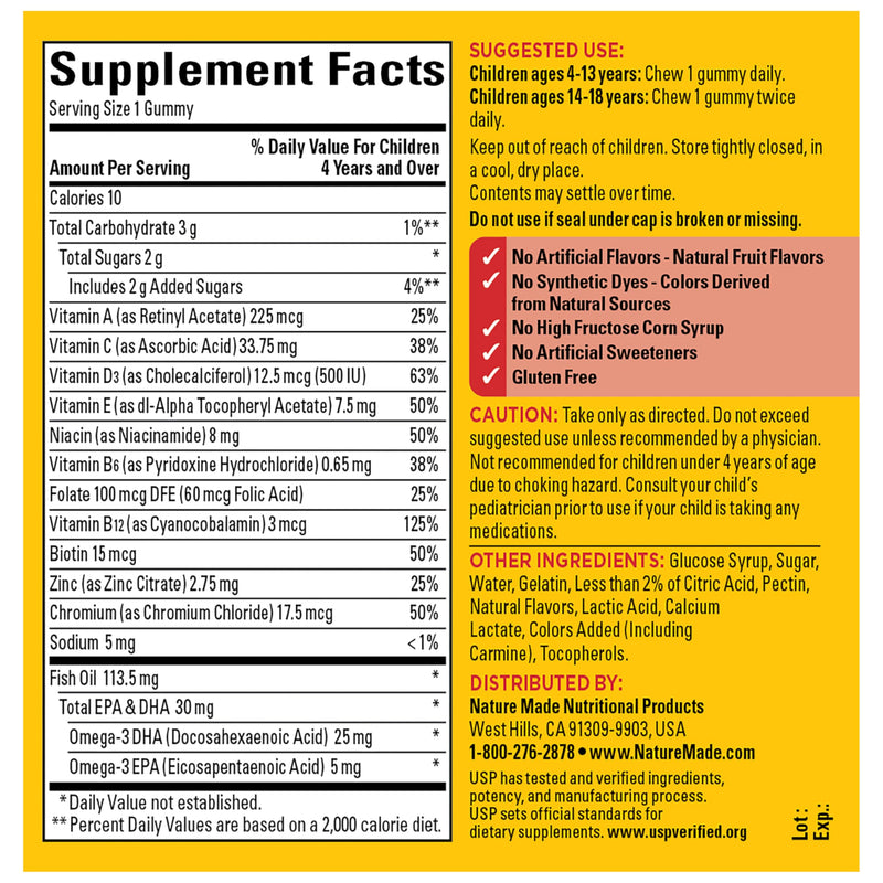 Nature Made Kids First Multivitamin with Omega-3, 70 Gummies | Kids Gummy Multivitamins with Vitamins and Minerals for Daily Nutritional Support, Strawberry, Lemon & Orange Flavors 70 Count (Pack of 1)
