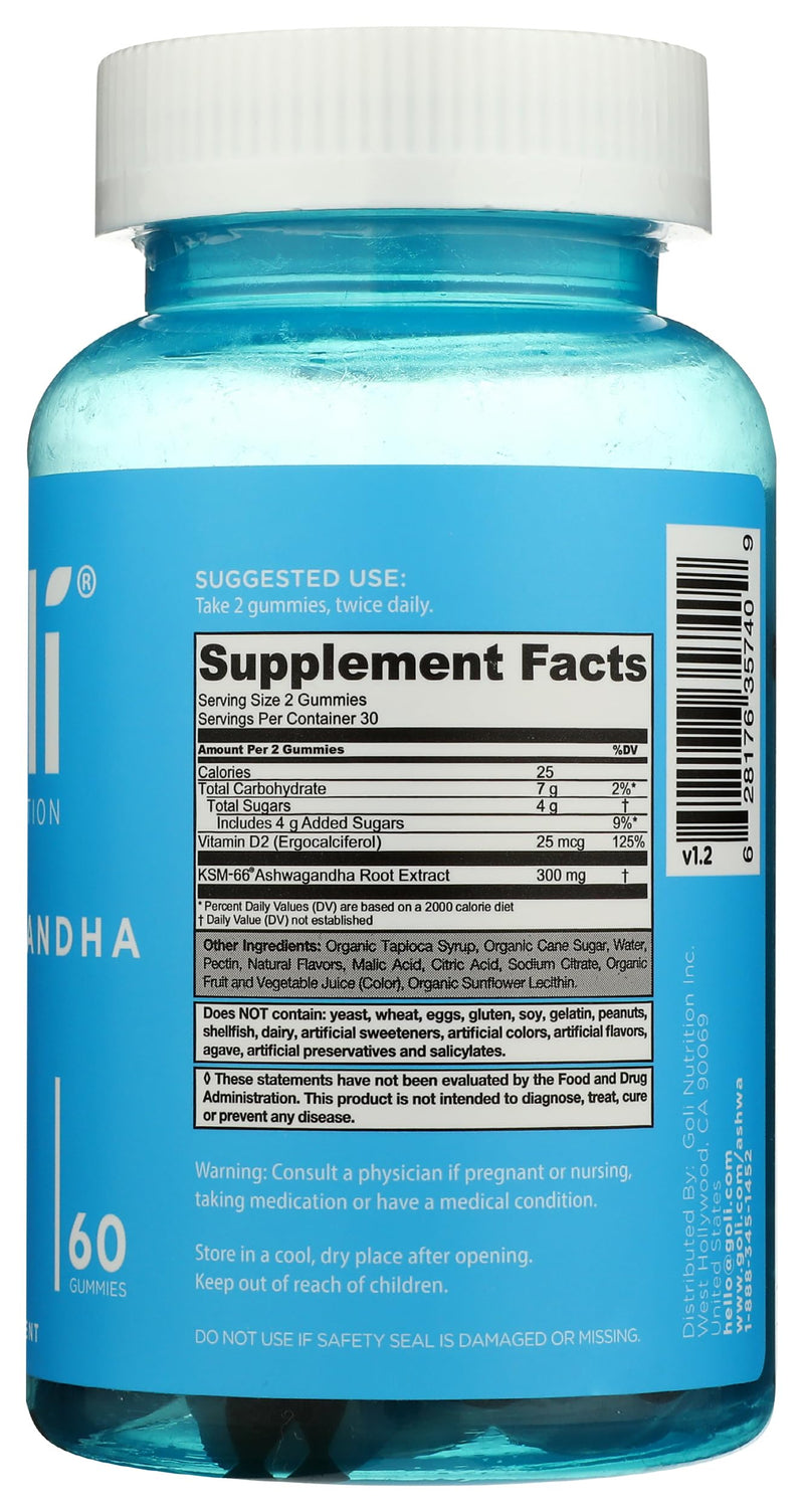 Goli Ashwagandha KSM-66 Gummies | Stress, Sleep & Mood Support | Mixed Berry | Vitamin D, Vegan, Plant Based, Non-GMO, Gluten Free, Gelatin Free | Relax. Restore. Unwind. | 60 Gummies