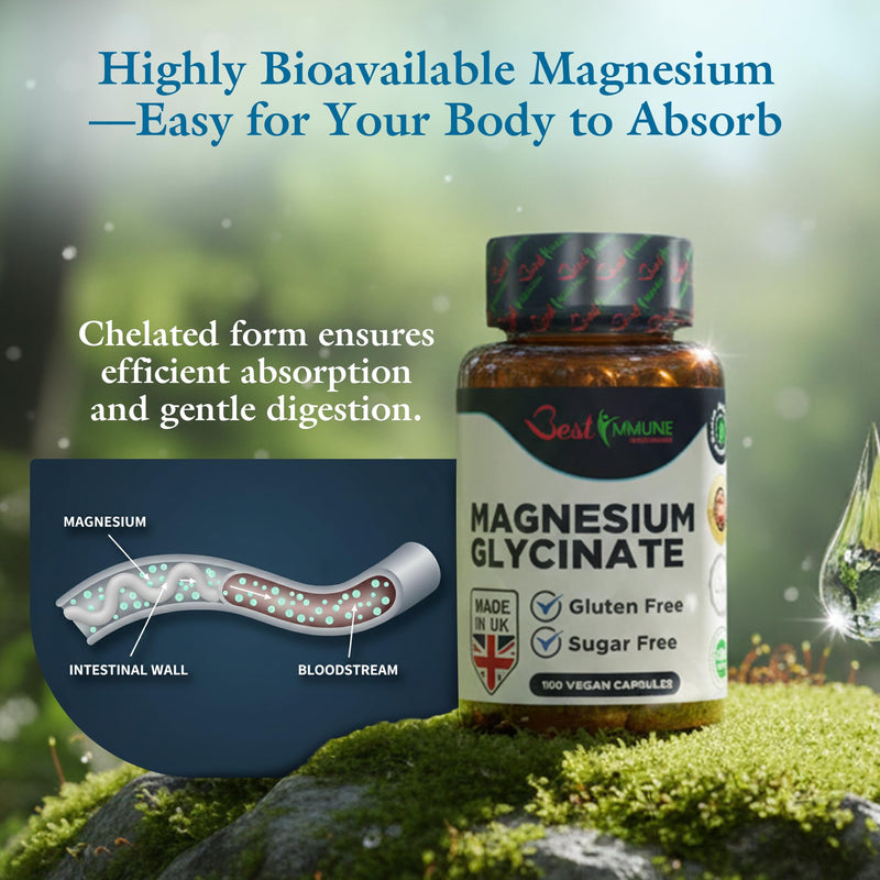 Best Immune, Magnesium Glycinate 1000mg per Serving - High Strength Magnesium Supplement for Absorption Bioavailability - Ideal for Energy Wellness, 120 Vegan Capsules 120 count (Pack of 1)