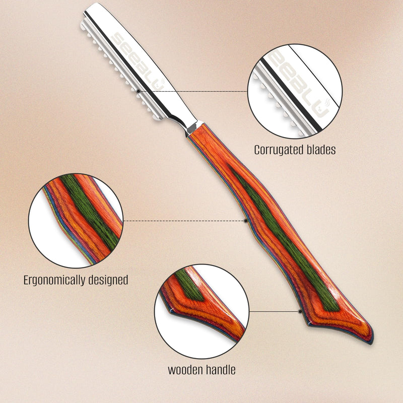 Hair Razors for Cutting, Wood Handle Hair Styling Razors, 10PCS Replaceable Stainless Steel Razor Blades, Professional Thinning Texturizing Razor for Women.