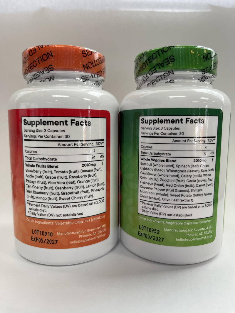 Superfood 180 Fruit and 180 Veggie Capsules - Whole Food Natural Superfoods - Maintain Energy Levels, with Beta Carotene - Soy Free (90 Count (Pack of 4) 90 Count (Pack of 4)