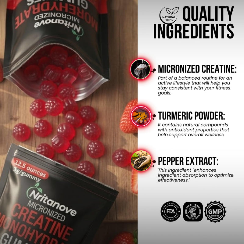 Sugar-Free Creatine Monohydrate 5000mg Gummies, 120 Count, Strawberry Flavour, High-Strength Creatine Gummy Supplement for Workout & Gym Support for Men & Women
