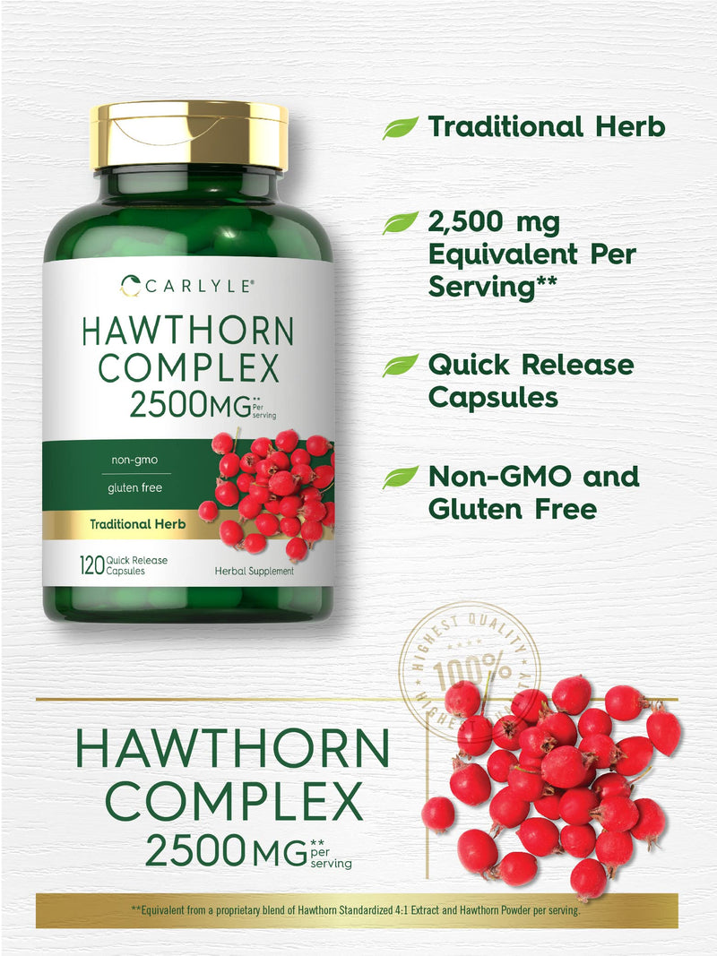 Carlyle Hawthorn Berry Complex | 2500mg | 120 Capsules | Extract Powder Pills | Non-GMO & Gluten Free Supplement