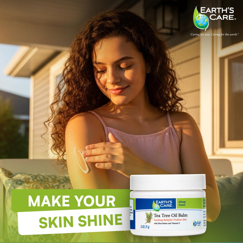 Earth's Care Tea Tree Oil Balm - Moisturizer for Dry, Problem Skin, 2.5 oz | Formulated with shea butter and vitamin E. Allergy tested and free from parabens, artificial fragrances and colors. 2.5 Fl Oz (Pack of 1)