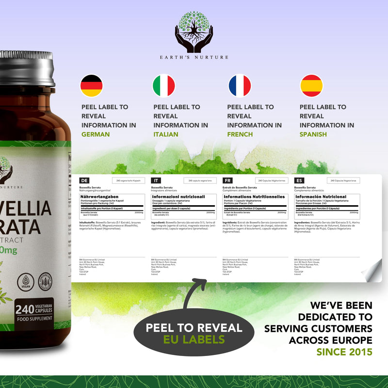 EN Boswellia Serrata Capsules | 240 Capsules - High Strength Boswellia Serrata | 2000mg (5:1 Extract) per Serving | Non-GMO, Gluten & Allergen Free | Manufactured in The UK 240 count (Pack of 1)