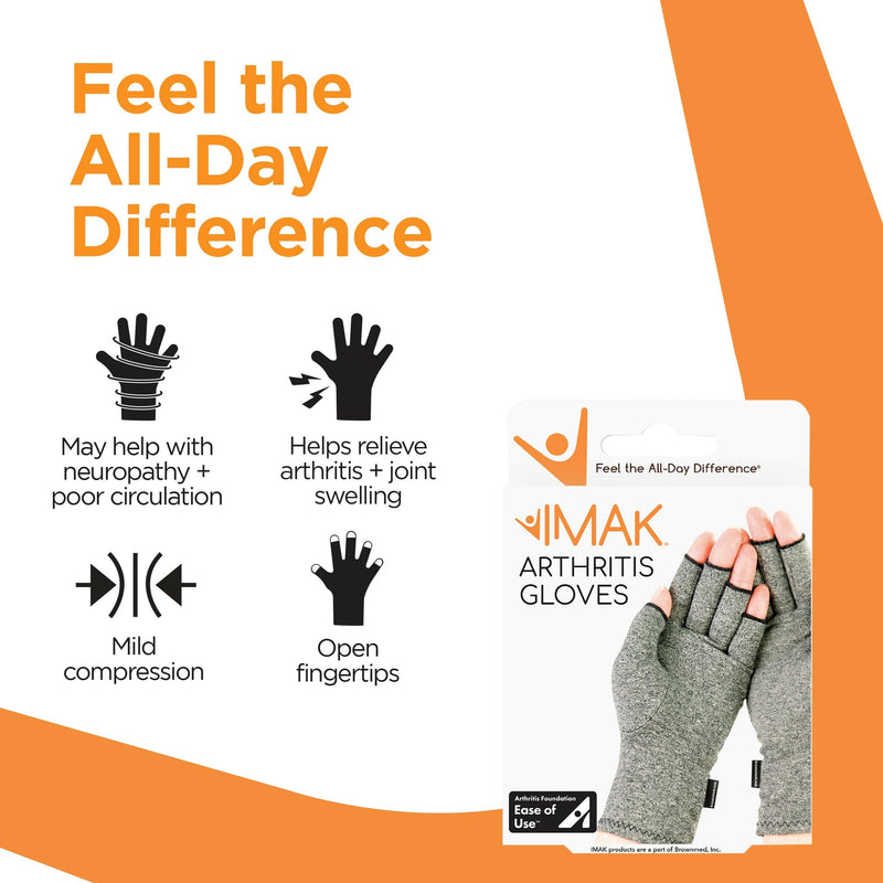 IMAK Compression Arthritis Gloves - Fingerless, Support for Joint Pain & Circulation, Unisex, Compression Gloves Large Grey