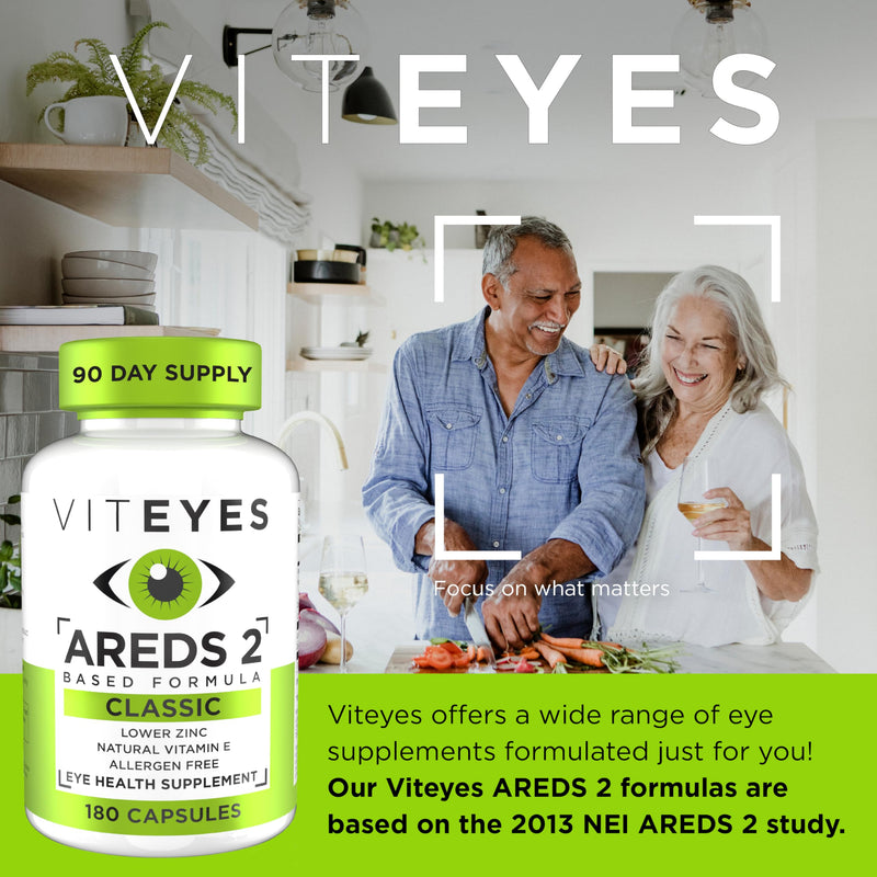 [Australia] - Viteyes AREDS 2 Eye Vitamins, Classic Macular Support, Allergen Free Capsules, with Natural Vitamin E, Vitamin C, Zinc, Copper, Lutein & Zeaxanthin, Eye Doctor Trusted, Manufactured in The USA, 180 Ct 180 Count (Pack of 1) 