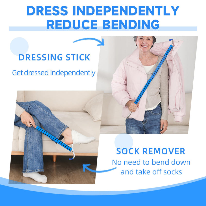 [Australia] - Fanwer Metal Long Shoe Horn with Dressing Stick - Shoe Horn Long Handle for Seniors, Disabled, Elderly | Adjustable Dressing Aid for Post-Surgery, Limited Mobility | Sock Remover & Shoe Helper Tool 