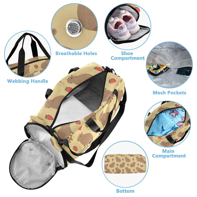 Dance Bag for Girls Capybara Strawberry Pattern Duffle Bags for Kids Boys Sport Ballet Gym Overnight Cheer Tote for School Gymnastics Multi-Strawberry Capybara