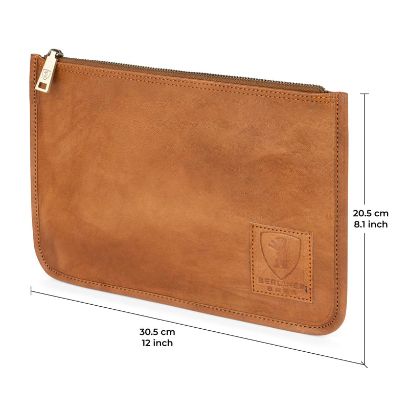 BERLINER BAGS Vintage Genuine Leather Padfolio For Men Theo XL - Brown | Leather Folder Portfolio, Compact Document Sleeve, Fits Slim Documents & Essentials Brown XL