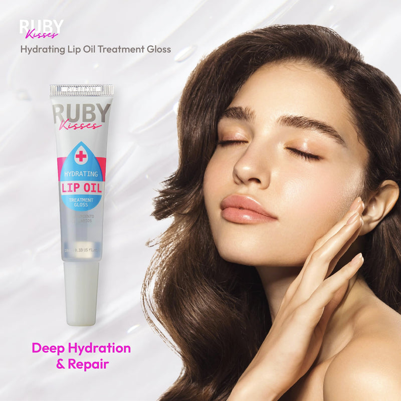 Ruby Kisses Hydrating Clear Lip Oil Treatment Gloss (6 Pack), Hydrates & Heals with Vitamin E & Jojoba, Lightweight Non-Greasy Formula with Almond Oil, Repair & Protect Dry Chapped Lips 0.33 Fl Oz (Pack of 6)