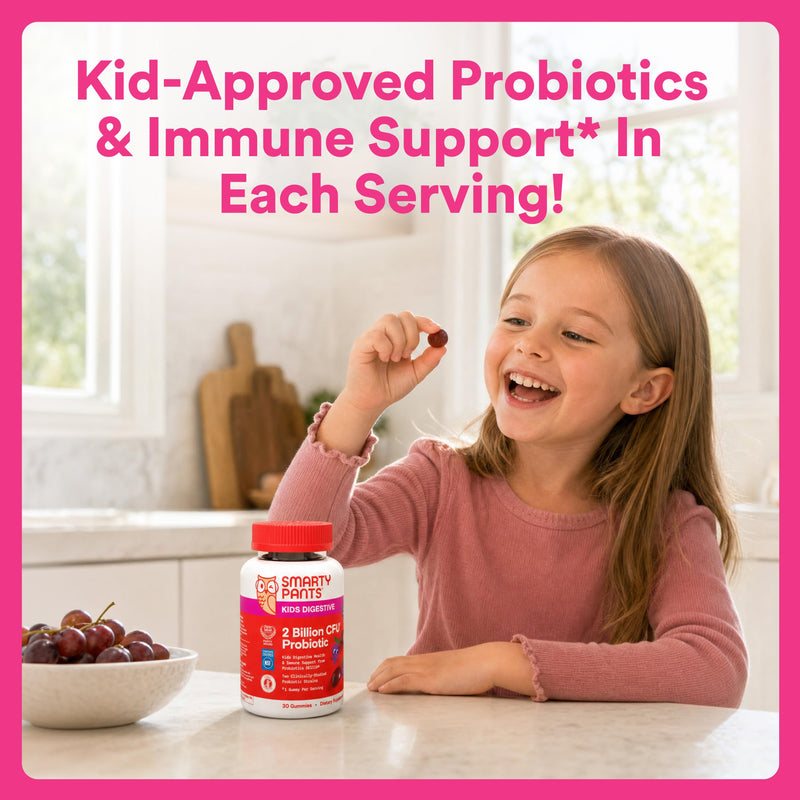 SmartyPants Kids Probiotic Gummies for Digestive Health: 2 Billion CFU Gut Health and Immune Support Supplement, Clinically Studied Probiotic, Gluten Free, Grape, 30 Count (30 Day Supply) 1 Count (Pack of 1) Grape Probiotic