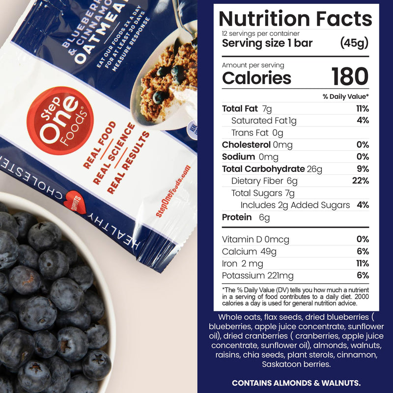[Australia] - Step One Foods Blueberry Cinnamon Oatmeal, Heart Healthy Snack Plant Sterols, Omega 3's and Dietary Fiber Gluten Free Vegan Oatmeal (12 Pack) 