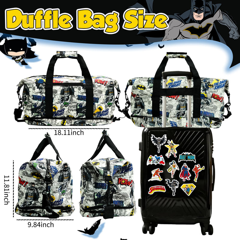 BATMAN Travel Duffle Bag, Waterproof Hero Gym Bag with Shoe Compartment | Batman Gifts for Boys, Teens & Men, Carry-On Sports Bag with Wet/Dry Pocket for Travel, Gym, Overnight Trips & Daily Use black-blue