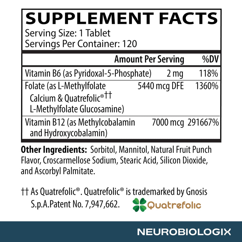 Neurobiologix Methylation Complete Methylated B Complex, 120 Chewables | Gluten-free chewable with methylfolate, methyl B12 & B6. Supports energy, methylation & healthy homocysteine for all ages. 120 Count (Pack of 1)