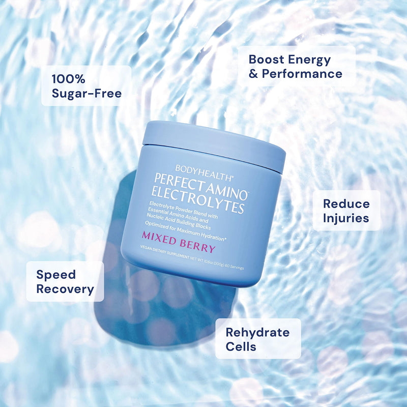 [Australia] - BodyHealth PerfectAmino Electrolytes Powder No Sugar, Keto Sugar Free Fasting Electrolytes Drink Mix, Hydration Powder with Trace Minerals - Mixed Berry - 30 Servings 5.3 Ounce (Pack of 1) 