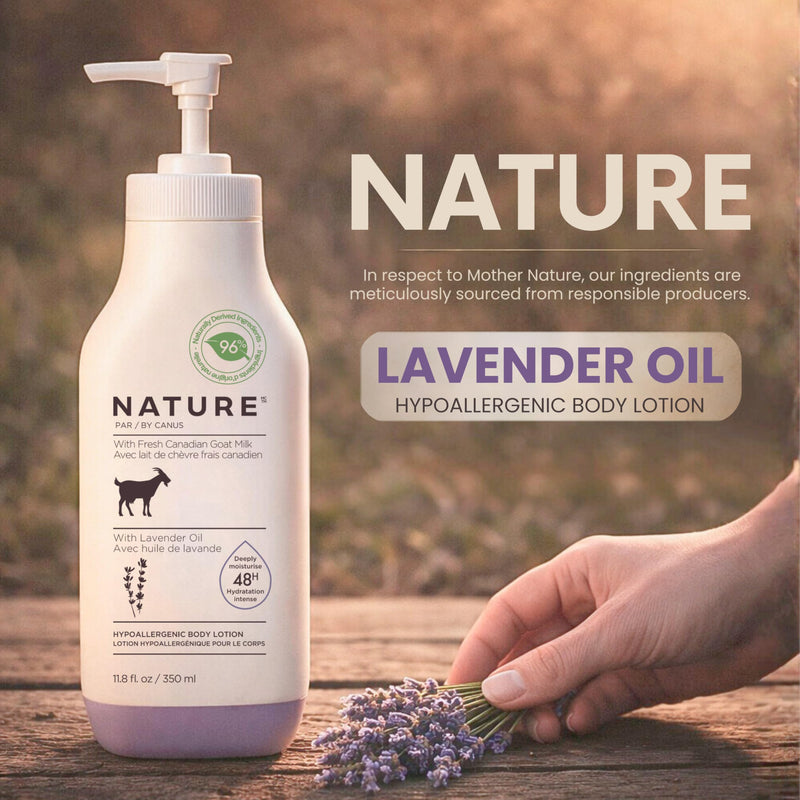 Nature by Canus Goat Milk Body Lotion with Lavender, 11.8 oz, creamy daily moisturizer for dry and sensitive skin, rich in Vitamins A and B3 Lavender Oil