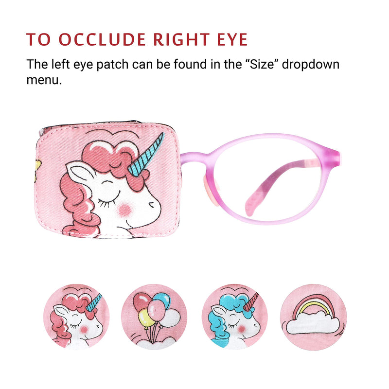 Cotton & Silk Eye Patch for Kids Glasses (Right Eye, Pink Hair Unicorn) To Cover Right Eye Baby Pink - Pink Hair Unicorn