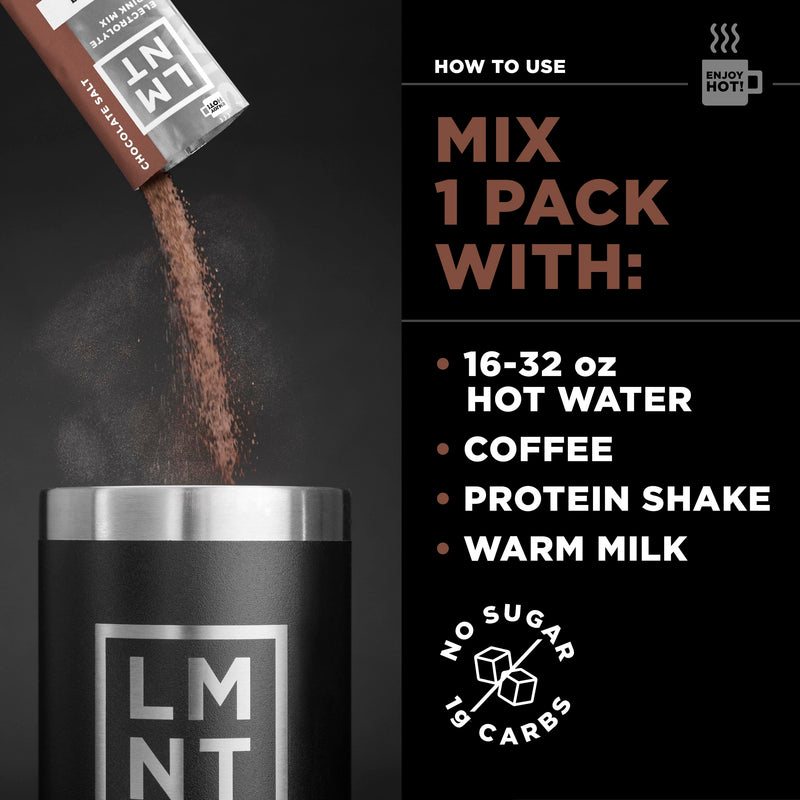 [Australia] - Drink LMNT Zero Sugar Hot Chocolate or Coffee Mixer - Chocolate Salt | Drink Mix | 30-Count 30 Count 