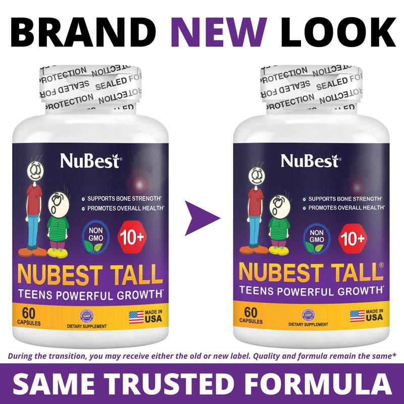 NuBest Tall 10+ Premium Bone Strength Formula, Enhanced Immunity and Overall Health for Age 10+ with Calcium, Vitamin D3, Vitamin K2, and Multivitamins | 60 Capsules | 1 Month Supply 60 Count (Pack of 1)
