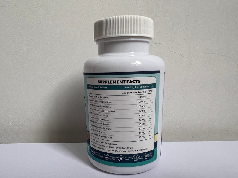 [Australia] - Probiotics for Men, Probiotics and Prebiotics for Digestive Health, 90 Tablets, 60 Billion CFUs for Immune and Gut Health, 10 Strains, Hypoallergenic Probiotics, Shelf Stable, Gluten & Soy Free 