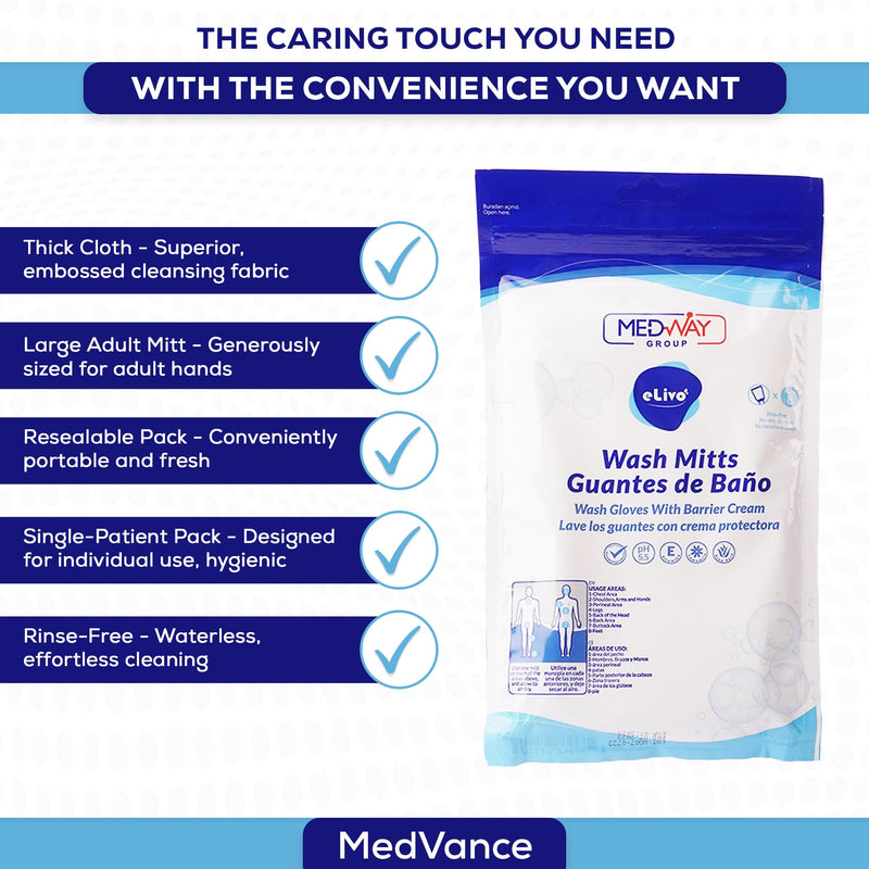 [Australia] - MedVance Fragranced Large and Durable Wash Mitts | Rinse Free Microwaveable Adult Bed Bath Durable Skin Cleansing Cloths | Wet Wash Gloves | Incontinence Wash Cloths | 24 Count 