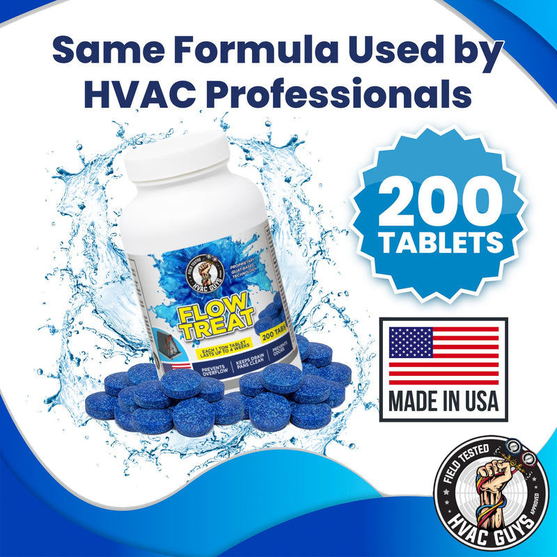 [Australia] - HVAC GUYS – Flow Treat Tabs - 200 Tablets | AC Drain Line Cleaner | Prevents Odors, Keeps HVAC Drain Pan Clean, Prevents Overflow | One Tablet Lasts up to 4 Weeks 1 Pack (200 Tablets) 