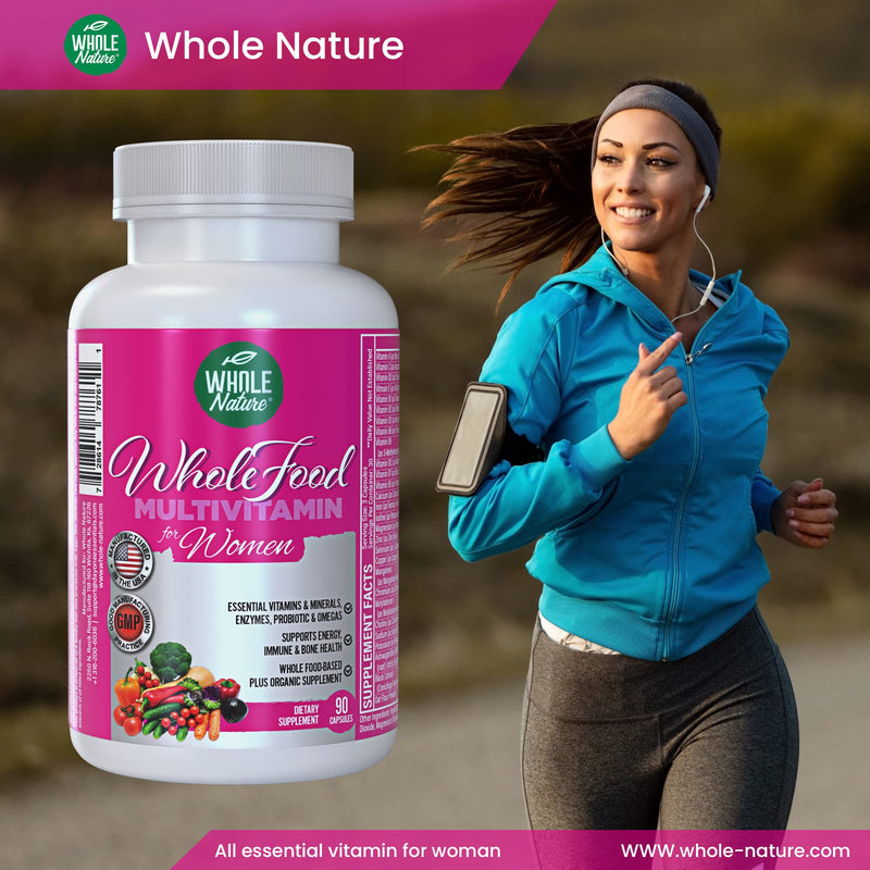Whole Food Multivitamin for Women Womens Multi Vitamin with Folate, B12 Methyl, Vitamins, Minerals, Probiotics and Omegas, Vegan, Non GMO- 90 Capsules (1) (1) 1