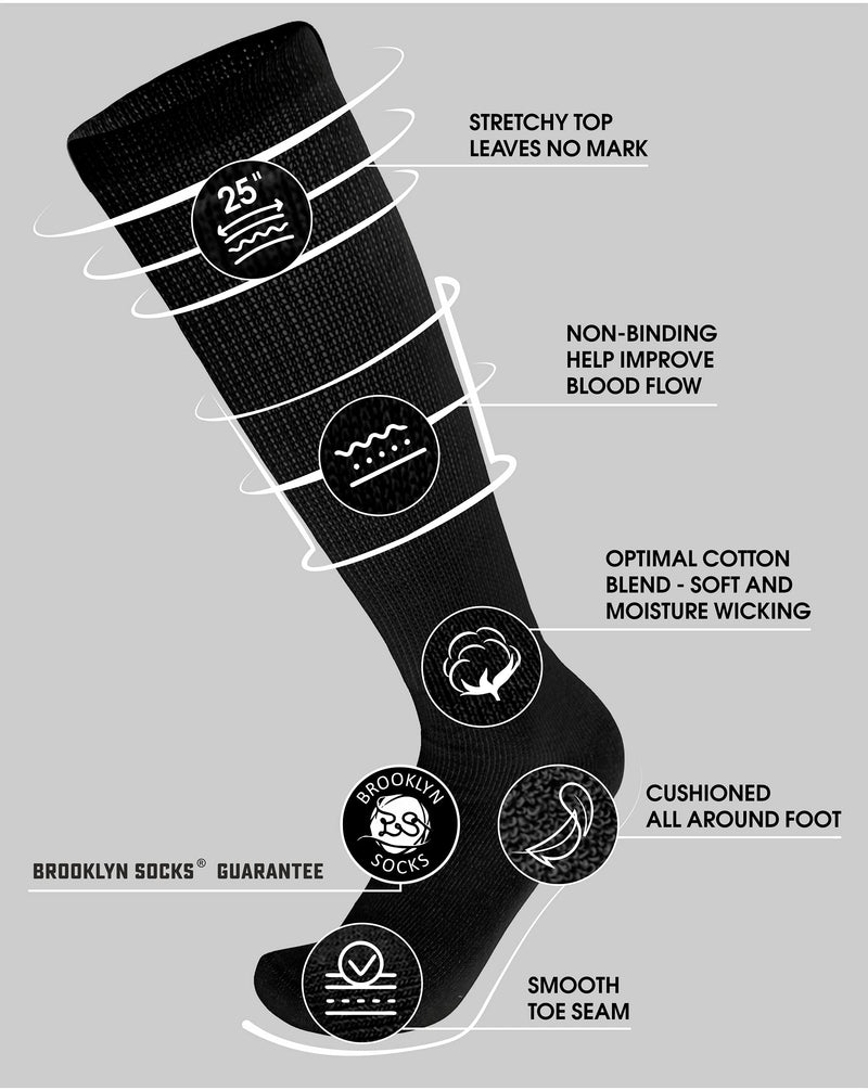 [Australia] - 6 Pairs of Diabetic Over The Calf - Knee High Cotton Socks (Black - 6 Pairs, Fit Men's Shoe Size 10-12) Black - 6 Pairs 10-13 
