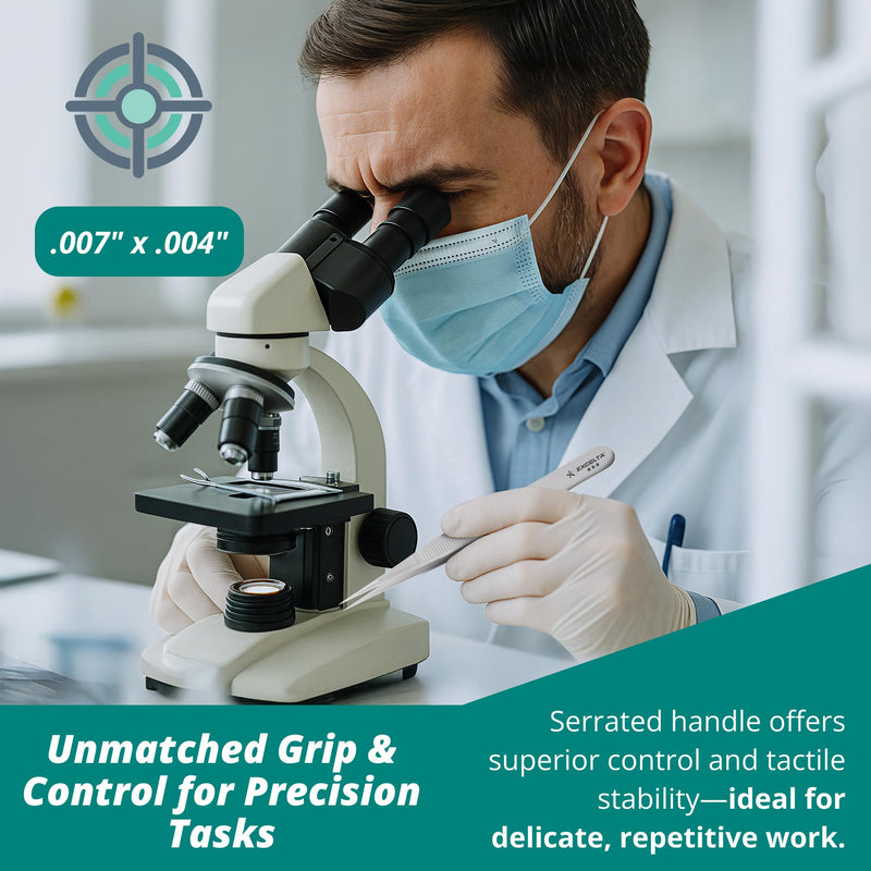 Excelta 64-SA Precision Tweezers, Straight Fine Tip, 4.75" Anti-Magnetic 316L Neverust Stainless Steel, Serrated Handle, ESD-Safe, Swiss-Made Tool for Electronics, Lab Use, Cleanroom & Forensics 4.75" Tweezer, Straight Very Fine Points