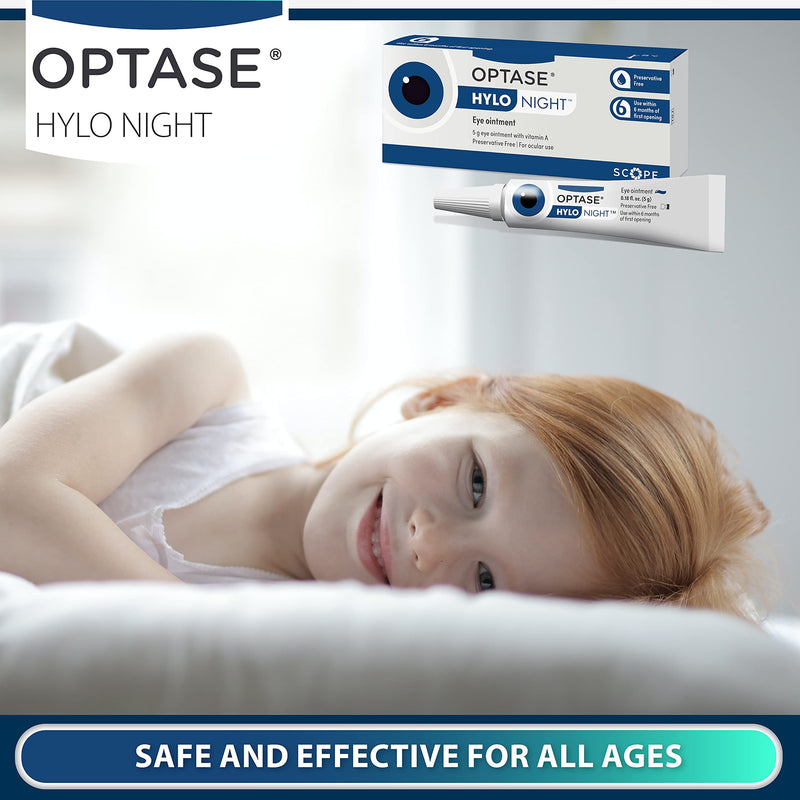 Optase HYLO Night Gel for Dry Eyes - Preservative Free Lubricant Ointment for Nighttime Dry Eye Relief from Blepharitis and Styes - .18 oz