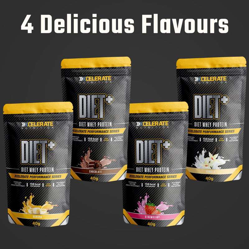 Diet+ Whey Protein 40g Sachets – 30.6g Protein per Serving | High Performance Low Calorie Shake | Strawberry, Chocolate, Vanilla, Banana or Mixed Flavours | Pack of 7, 14 or 20 40 g (Pack of 20)