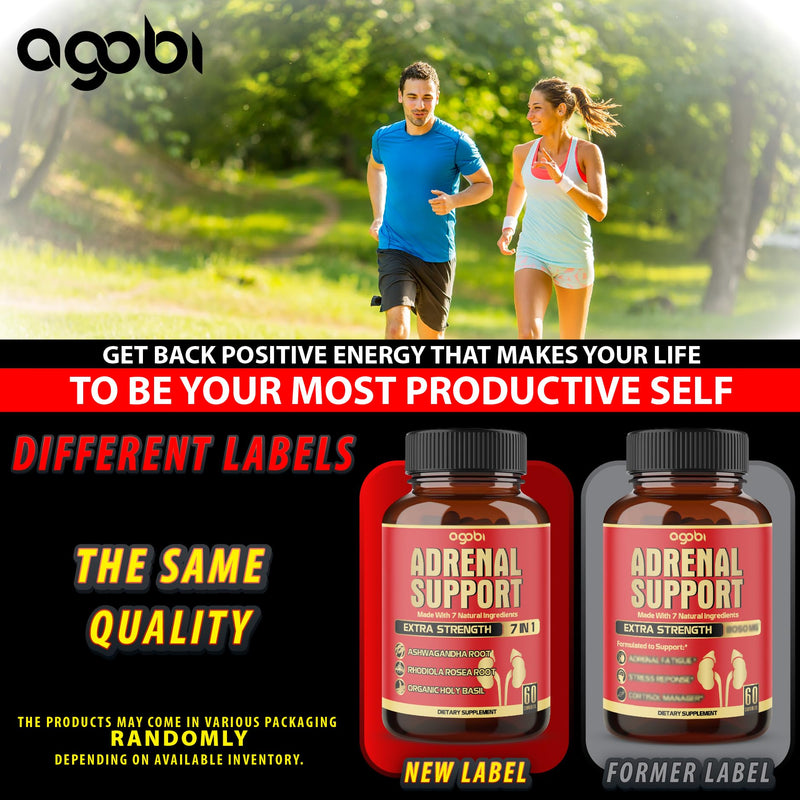 [Australia] - agobi 7in1 Adrenal Support Supplement - Equivalent to 8050mg Concentrated Ashwagandha, Panax Ginseng, Rhodiola Rosea & More - 60 Capsules 2 Month for Body Balance 