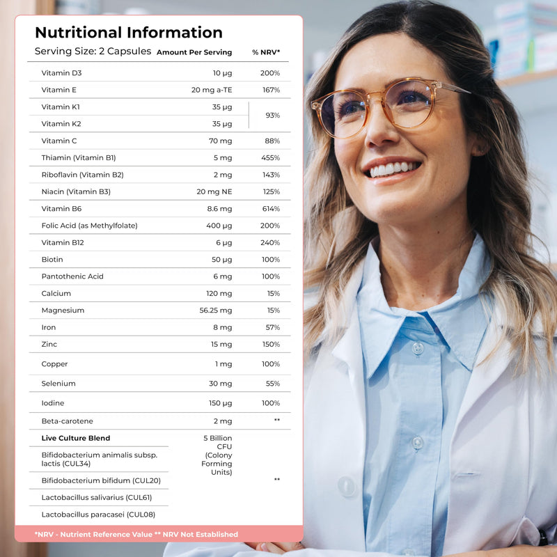 Health & Her For Mum After Pregnancy Breastfeeding Supplement - Postnatal vitamins for women - Contains 5bn live cultures, Vitamin D, Calcium, Magnesium - 1 month supply - 60 CAPSULES - Vegan & Gluten 60 count (Pack of 1)