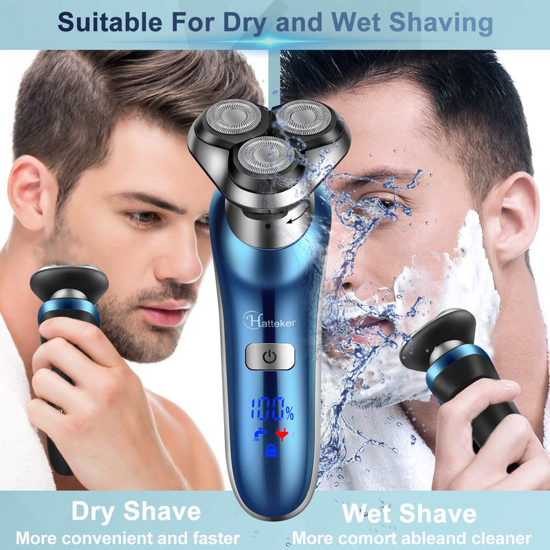[Australia] - Hatteker Electric Shaver for Men Trimmer for Men Cordless Rechargeable Beard Nose Hair Face Trimmer Rotary Razor USB Groomer Waterproof Wet Dry 4 in 1 Blue 1 Count (Pack of 1) 