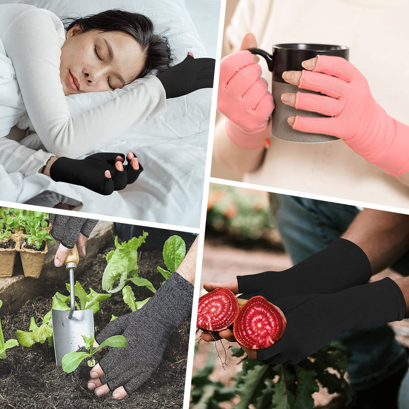 [Australia] - Zexhoor 2 Pairs Arthritis Compression Gloves for Men and Women Carpal Tunnel Pain Relief Fingerless for Typing and Daily Work L BK2 