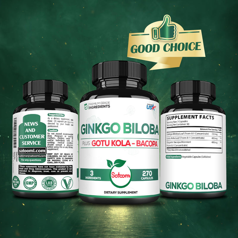 [Australia] - 1520mg Ginkgo Biloba Supplements with Gotu Kola Leaf, Bacopa Monnieri - 270 Capsules - Extra Strength Support for Brain Health, Memory Function, Focus & Vision Quality - 3 Month Supply 270 Count (Pack of 1) 