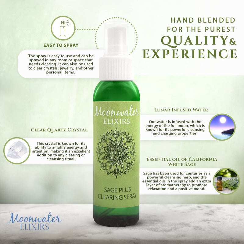 White Sage Smudge Spray for Spiritual Cleansing & Aura Protection, Sage Spray for Cleansing Negative Energy & Protection, Home & Meditation, Clear Quartz Reiki Energized Aromatherapy Room Mist 2X 8oz