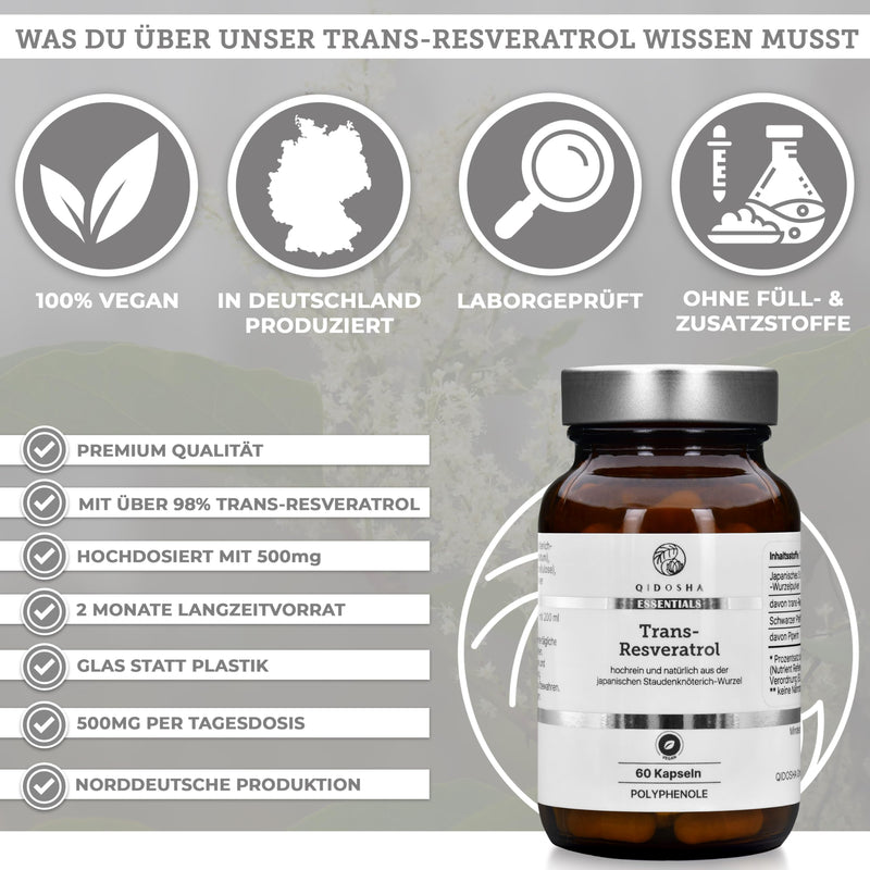 [Australia] - QIDOSHA® Resveratrol capsules, rated VERY GOOD, high-dose resveratrol with piperine for increased bioavailability, 500 mg trans resveratrol per capsule, 100% plant-based from Japan. Knotweed 