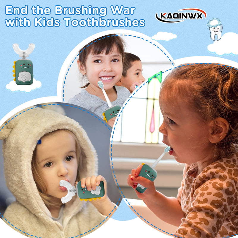 [Australia] - Kids Electric Toothbrushes, U Shaped Ultrasonic Toothbrush, Rechargeable Kids Toothbrush w/Smart Timer, 3 Brush Heads Replacement, 3 Clean Modes, IPX7 Water Resistant for Child 2-12 Green 