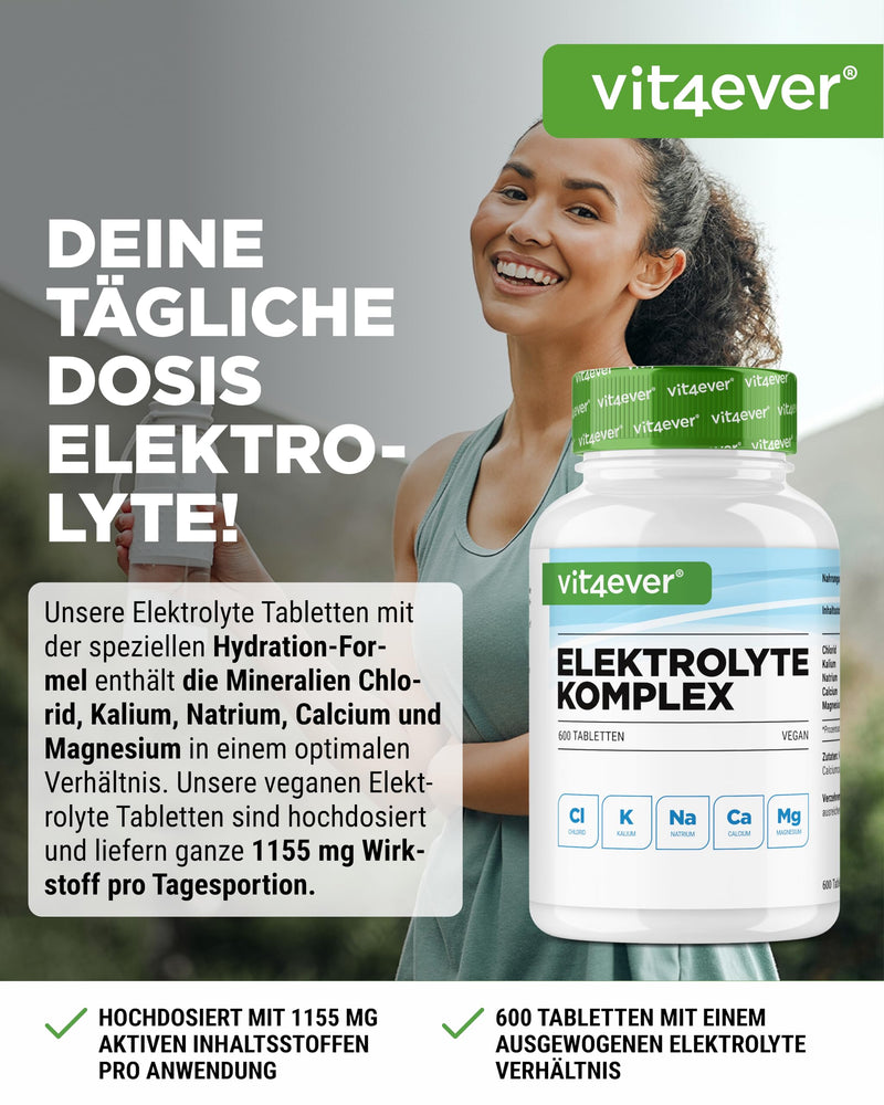 [Australia] - Electrolytes - 600 tablets with magnesium, calcium, potassium, sodium & chloride - electrolyte balance & muscle function - keto diet - vegan 600 pieces 