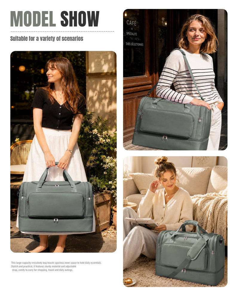 Large Travel Duffle Bag Women Weekender Overnight Bag with Shoe Compartment | Waterproof Large Carry On Weekend Duffel Bag for Travel Sport Businese,Hospital Bags for Labor and Delivery -Green