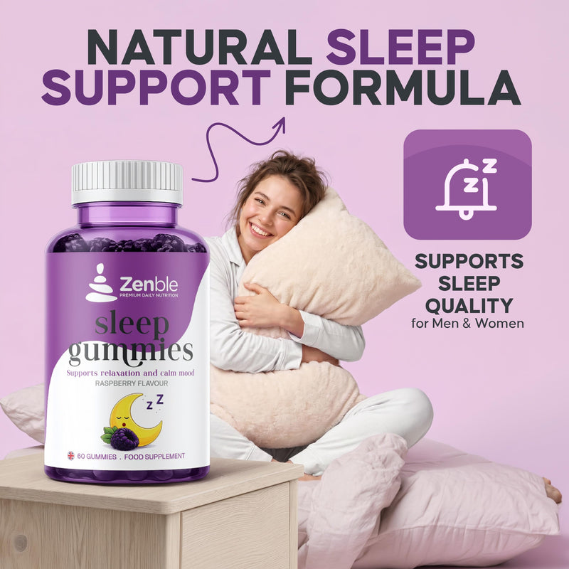 Natural Sleep Support for Men & Women – Supports Calm Mood, Relaxation & Restful Sleep – 60 Vegan Gummies - with L-theanine, Chamomile Extract, Lemon Balm Extract, Glycine and Vitamin B6